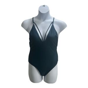 Xhilaration Swimwear One Piece Halter Green Size L Strappy Solid Color Beach